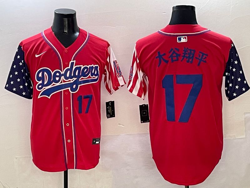 Men Los Angeles Dodgers #17 Ohtani Red a generation of national flags Joint name 2025 Nike MLB Jersey style 4